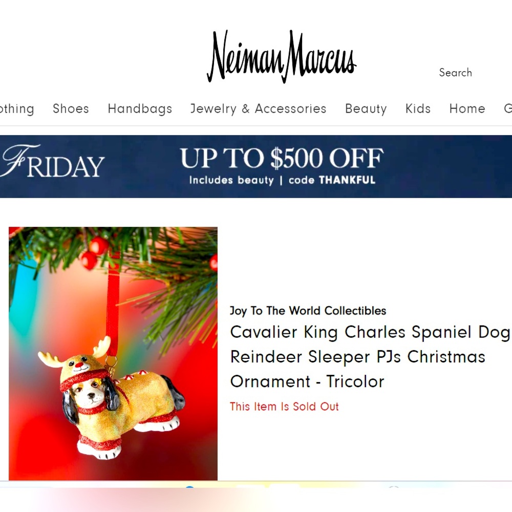 *NWT* Neiman Marcus King Charles Cavalier Christmas Ornament (retail $68)